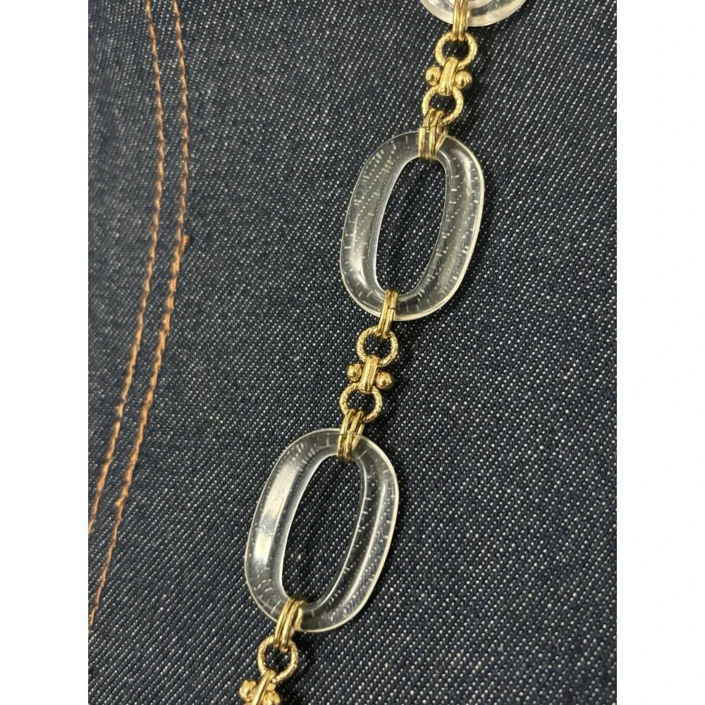 Talbots Clear Gold Lucite Chain Necklace Long Women's Classic Coastal